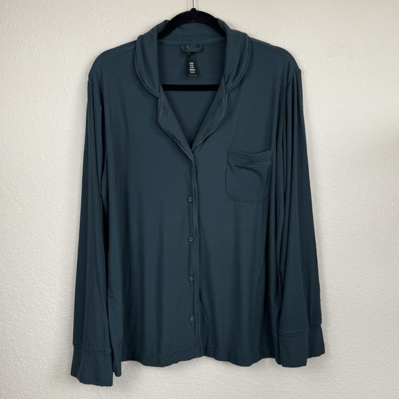 SKIMS Other - Skims Soft Lounge Ribbed Pajama Sleep Shirt Dark Green Women's Med Long Sleeve